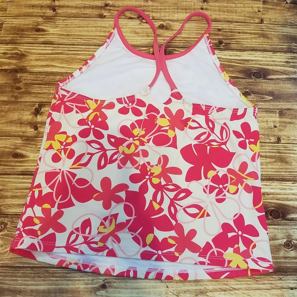 L.L. Bean Girls Size 16 Floral Tankini Swim Top Pink Yellow UPF 50+